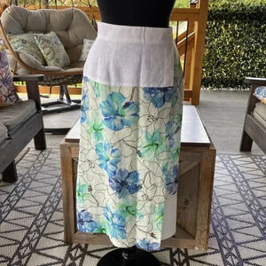 Haris Cotton  | White Abstract Floral Linen Skirt